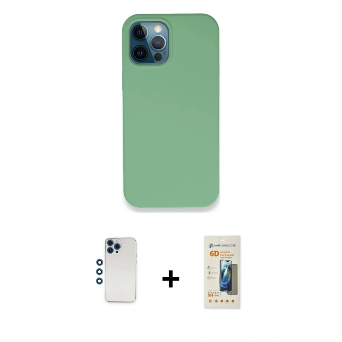 MARSİLYAN™- iPhone 12 Pro Kılıf Zirve Modern Özel Seri - Siyah 6D Mat Seramik Hayalet Nano Ekran Koruyucu + Shine Kamera Lens - MI