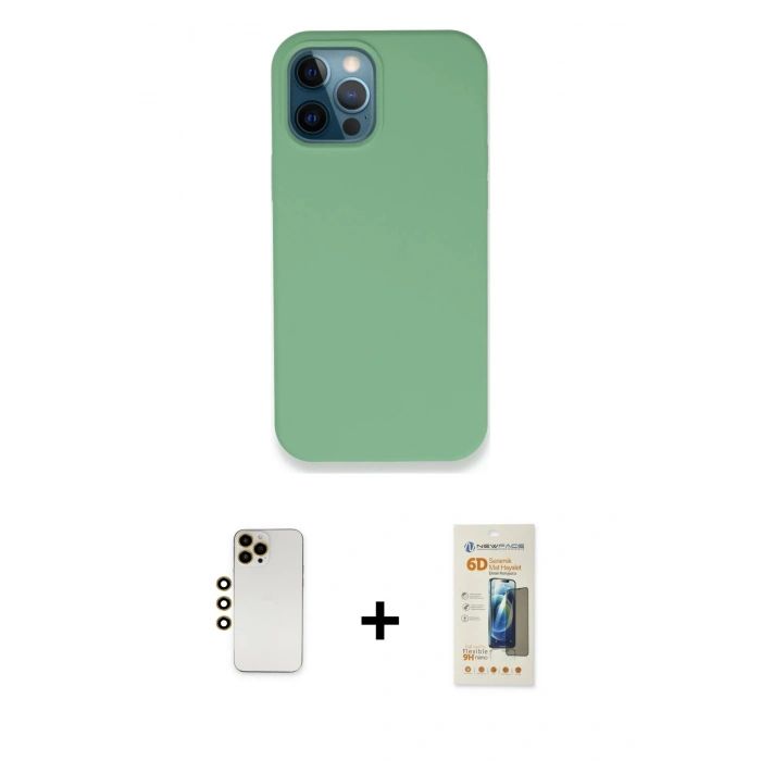 MARSİLYAN™- iPhone 12 Pro Kılıf Zirve Modern Özel Seri - Siyah 6D Mat Seramik Hayalet Nano Ekran Koruyucu + Shine Kamera Lens - GD
