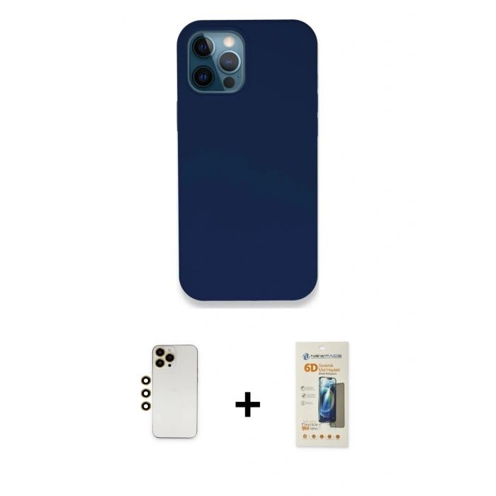 MARSİLYAN™- iPhone 12 Pro Kılıf Zirve Modern Özel Seri - Siyah 6D Mat Seramik Hayalet Nano Ekran Koruyucu + Shine Kamera Lens - GD