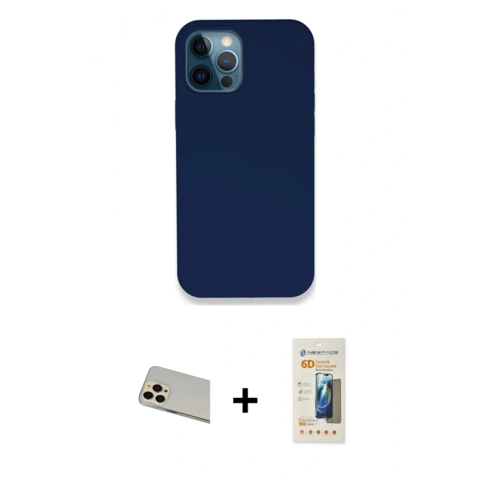 MARSİLYAN™- iPhone 12 Pro Kılıf Zirve Modern Özel Seri - Siyah 6D Mat Seramik Hayalet Nano Ekran Koruyucu + Rainbow Kamera Lens Koruma Cam - GD