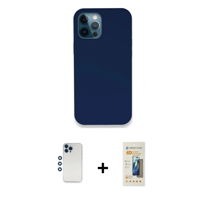 MARSİLYAN™- iPhone 12 Pro Kılıf Zirve Modern Özel Seri - Siyah 6D Mat Seramik Hayalet Nano Ekran Koruyucu + Shine Kamera Lens - MI