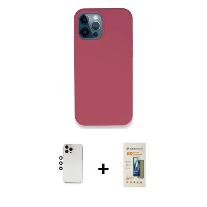 MARSİLYAN™- iPhone 12 Pro Kılıf Zirve Modern Özel Seri - Siyah 6D Mat Seramik Hayalet Nano Ekran Koruyucu + Shine Kamera Lens - GS