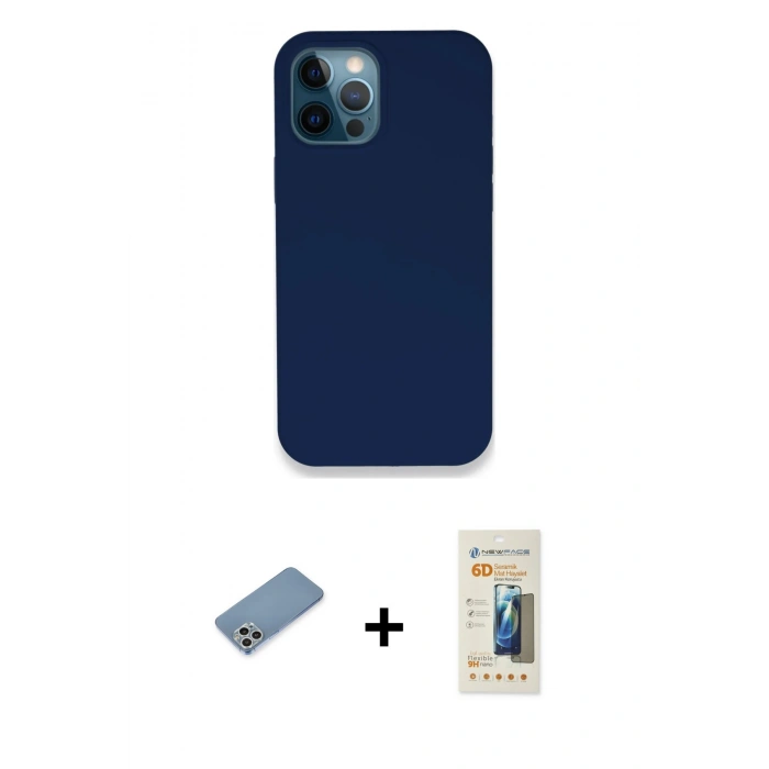 MARSİLYAN™- iPhone 12 Pro Kılıf Zirve Modern Özel Seri - Siyah 6D Mat Seramik Hayalet Nano Ekran Koruyucu + Shine Kamera Lens Koruma Cam - GS