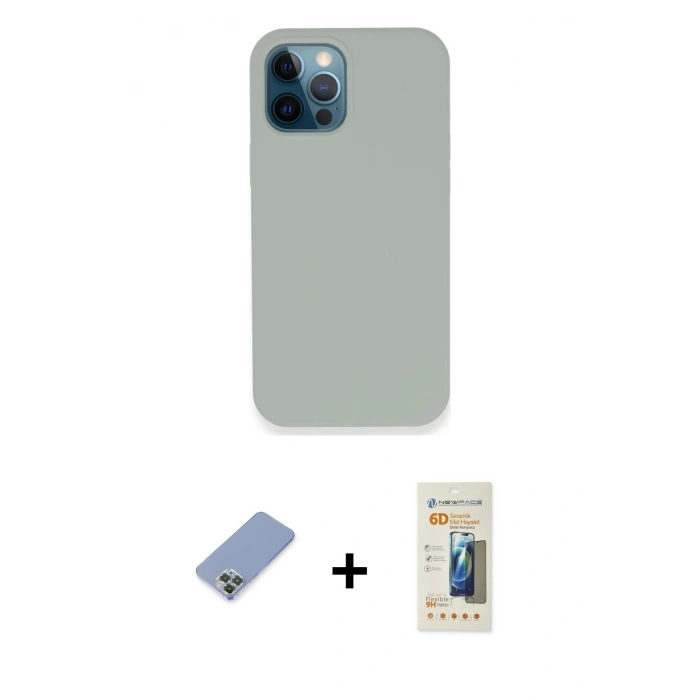 MARSİLYAN™- iPhone 12 Pro Kılıf Zirve Modern Özel Seri - Siyah 6D Mat Seramik Hayalet Nano Ekran Koruyucu + Metal Kamera Lens Koruma Cam - KUYL