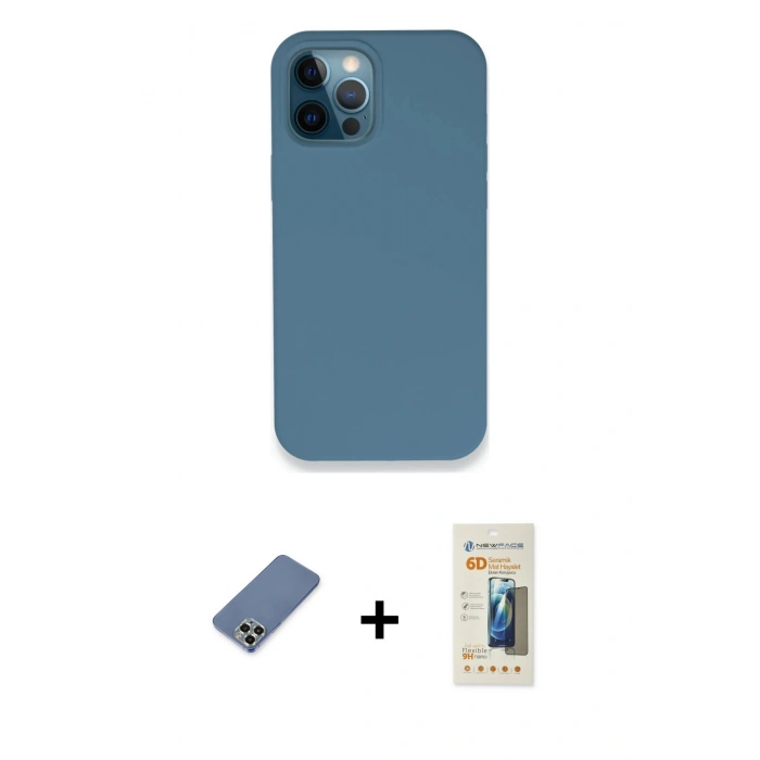 MARSİLYAN™- iPhone 12 Pro Kılıf Zirve Modern Özel Seri - Siyah 6D Mat Seramik Hayalet Nano Ekran Koruyucu + Metal Kamera Lens Koruma Cam - AKYL