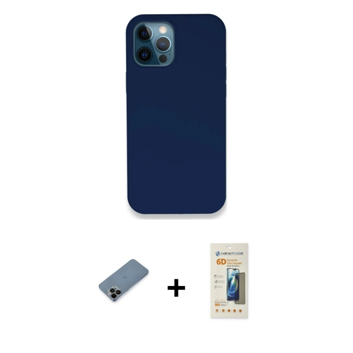 MARSİLYAN™- iPhone 12 Pro Kılıf Zirve Modern Özel Seri - Siyah 6D Mat Seramik Hayalet Nano Ekran Koruyucu + Shine Kamera Lens Koruma Cam - SH