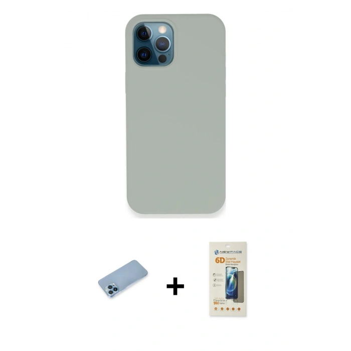 MARSİLYAN™- iPhone 12 Pro Kılıf Zirve Modern Özel Seri - Siyah 6D Mat Seramik Hayalet Nano Ekran Koruyucu + Shine Kamera Lens Koruma Cam - MI