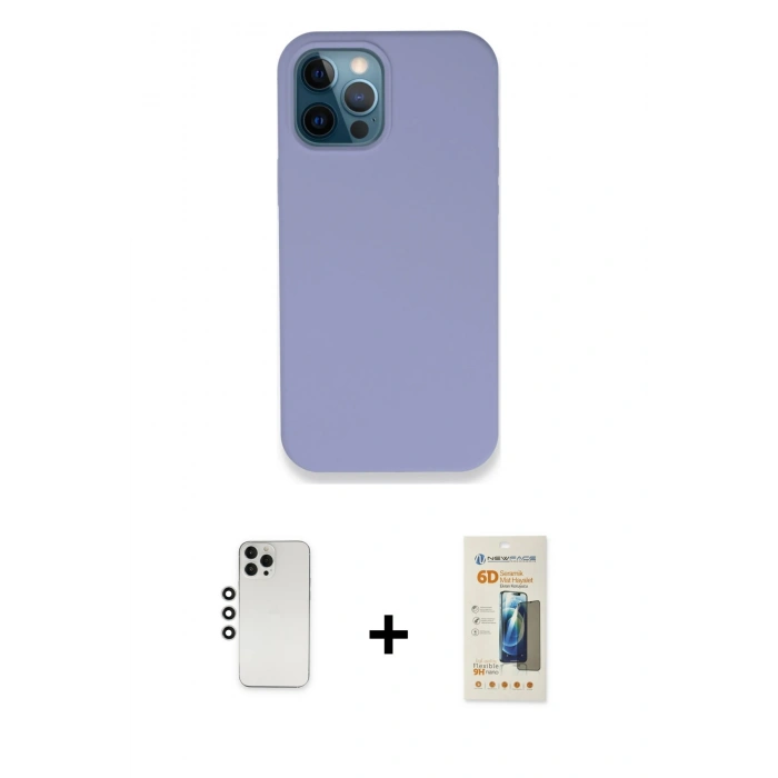 MARSİLYAN™- iPhone 12 Pro Kılıf Zirve Modern Özel Seri - Siyah 6D Mat Seramik Hayalet Nano Ekran Koruyucu + Shine Kamera Lens - GS