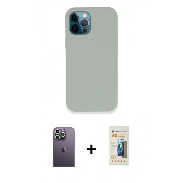 MARSİLYAN™- iPhone 12 Pro Kılıf Zirve Modern Özel Seri - Siyah 6D Mat Seramik Hayalet Nano Ekran Koruyucu + Neon Fosforlu Kamera Lens - BZ