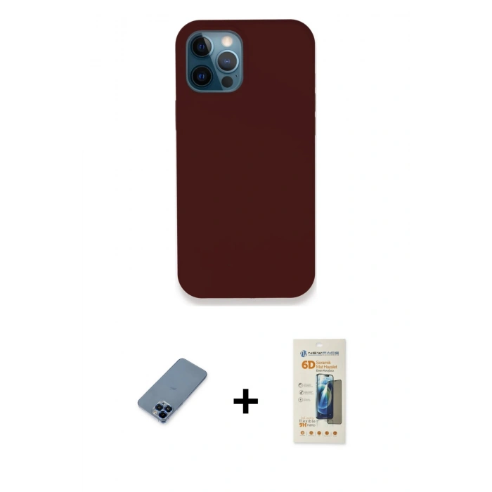 MARSİLYAN™- iPhone 12 Pro Kılıf Zirve Modern Özel Seri - Siyah 6D Mat Seramik Hayalet Nano Ekran Koruyucu + Metal Kamera Lens Koruma Cam - MI