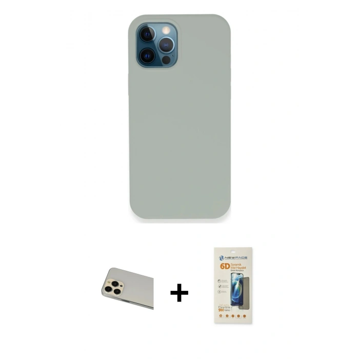 MARSİLYAN™- iPhone 12 Pro Kılıf Zirve Modern Özel Seri - Siyah 6D Mat Seramik Hayalet Nano Ekran Koruyucu + Rainbow Kamera Lens Koruma Cam - GD