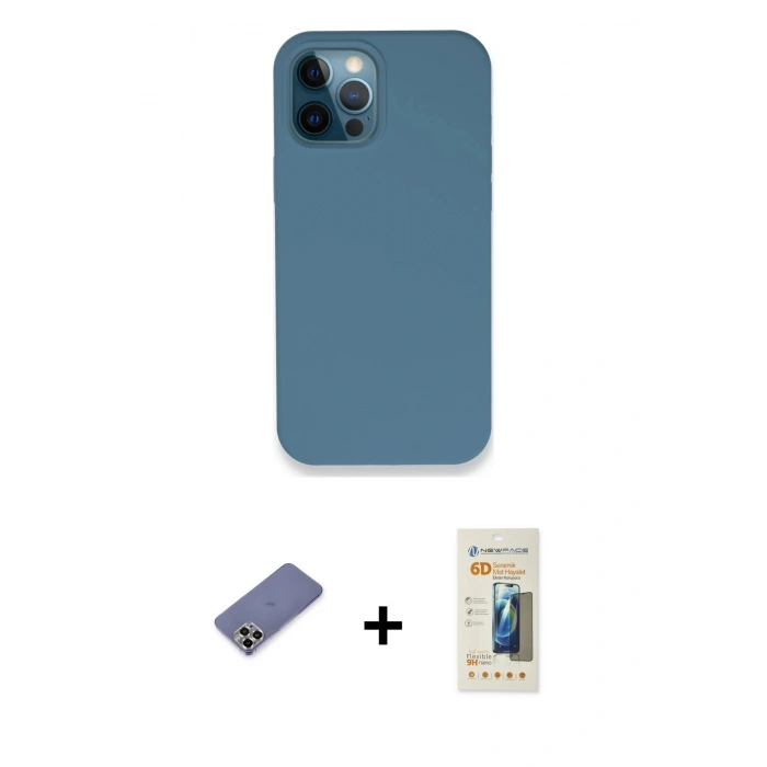 MARSİLYAN™- iPhone 12 Pro Kılıf Zirve Modern Özel Seri - Siyah 6D Mat Seramik Hayalet Nano Ekran Koruyucu + Metal Kamera Lens Koruma Cam - GD