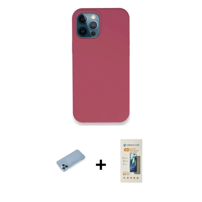 MARSİLYAN™- iPhone 12 Pro Kılıf Zirve Modern Özel Seri - Siyah 6D Mat Seramik Hayalet Nano Ekran Koruyucu + Shine Kamera Lens Koruma Cam - MI