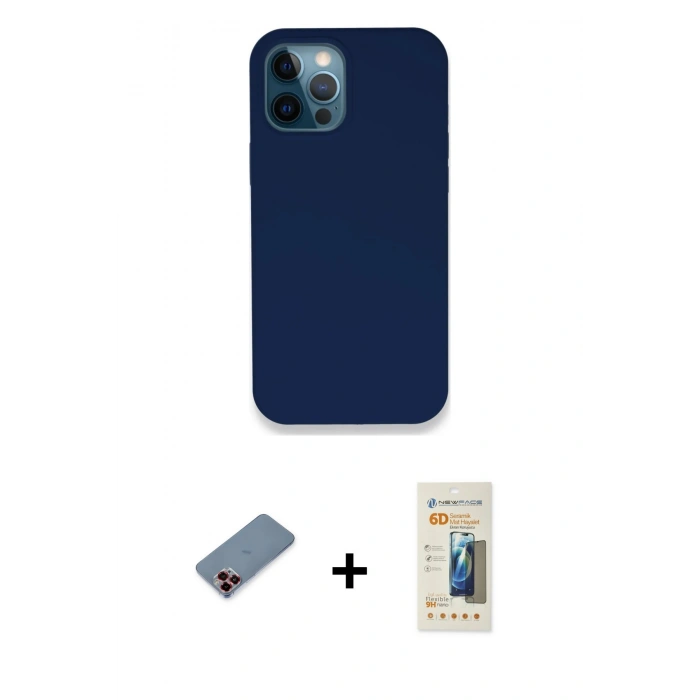 MARSİLYAN™- iPhone 12 Pro Kılıf Zirve Modern Özel Seri - Siyah 6D Mat Seramik Hayalet Nano Ekran Koruyucu + Metal Kamera Lens Koruma Cam - KI