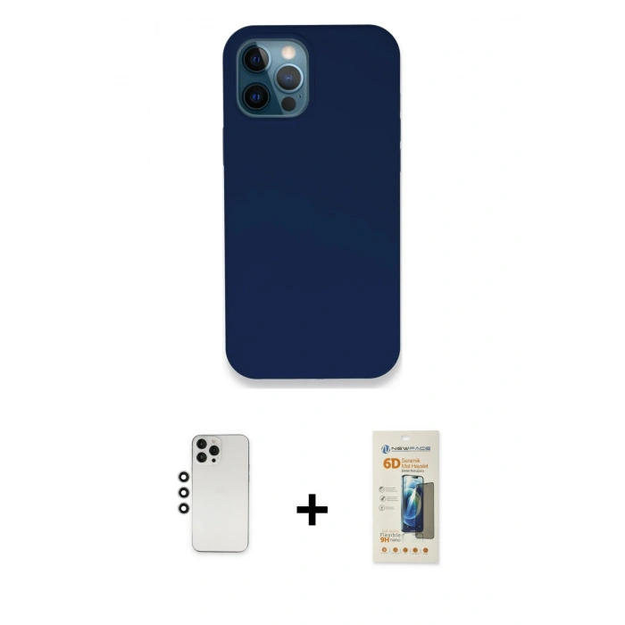 MARSİLYAN™- iPhone 12 Pro Kılıf Zirve Modern Özel Seri - Siyah 6D Mat Seramik Hayalet Nano Ekran Koruyucu + Shine Kamera Lens - GS