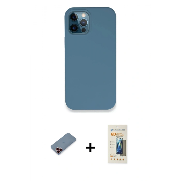 MARSİLYAN™- iPhone 12 Pro Kılıf Zirve Modern Özel Seri - Siyah 6D Mat Seramik Hayalet Nano Ekran Koruyucu + Metal Kamera Lens Koruma Cam - KI