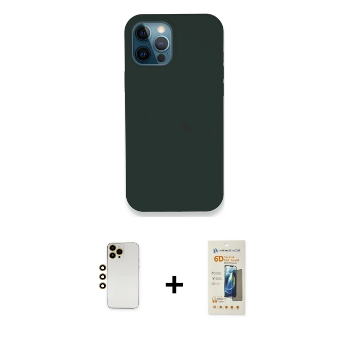 MARSİLYAN™- iPhone 12 Pro Kılıf Zirve Modern Özel Seri - Siyah 6D Mat Seramik Hayalet Nano Ekran Koruyucu + Shine Kamera Lens - GD