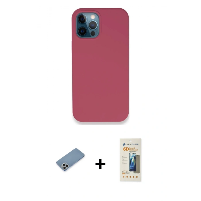 MARSİLYAN™- iPhone 12 Pro Kılıf Zirve Modern Özel Seri - Siyah 6D Mat Seramik Hayalet Nano Ekran Koruyucu + Shine Kamera Lens Koruma Cam - GS