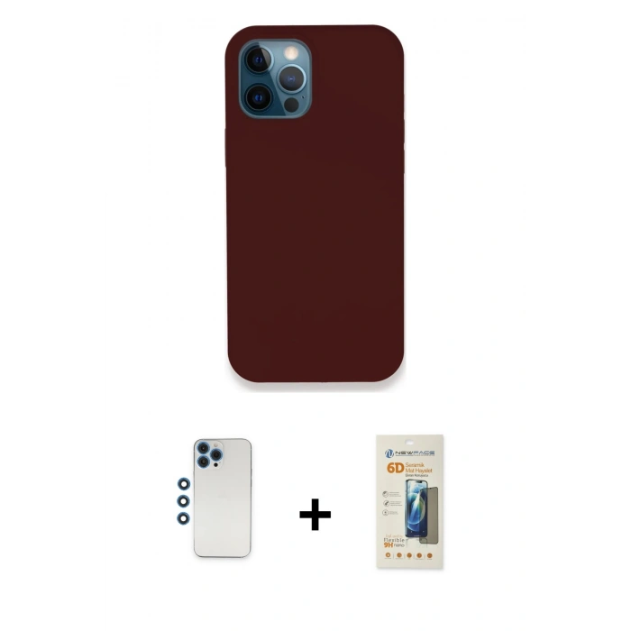 MARSİLYAN™- iPhone 12 Pro Kılıf Zirve Modern Özel Seri - Siyah 6D Mat Seramik Hayalet Nano Ekran Koruyucu + Shine Kamera Lens - MI