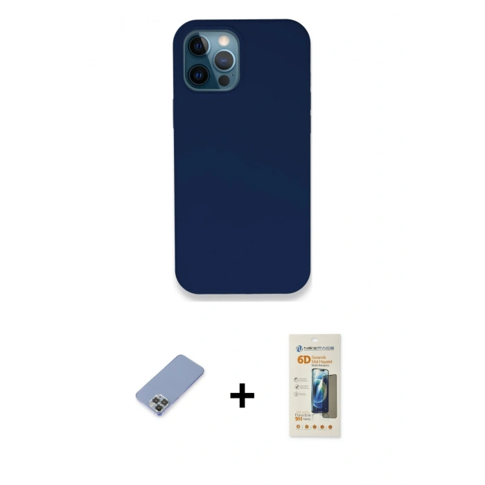 MARSİLYAN™- iPhone 12 Pro Kılıf Zirve Modern Özel Seri - Siyah 6D Mat Seramik Hayalet Nano Ekran Koruyucu + Metal Kamera Lens Koruma Cam - KUYL