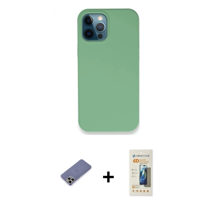 MARSİLYAN™- iPhone 12 Pro Kılıf Zirve Modern Özel Seri - Siyah 6D Mat Seramik Hayalet Nano Ekran Koruyucu + Metal Kamera Lens Koruma Cam - GD