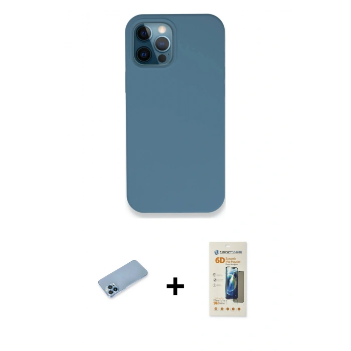 MARSİLYAN™- iPhone 12 Pro Kılıf Zirve Modern Özel Seri - Siyah 6D Mat Seramik Hayalet Nano Ekran Koruyucu + Shine Kamera Lens Koruma Cam - MI