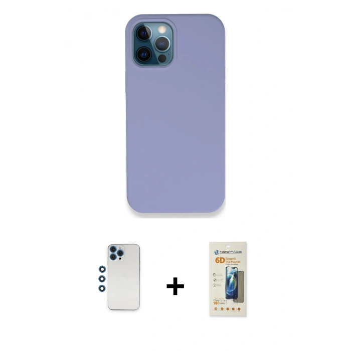 MARSİLYAN™- iPhone 12 Pro Kılıf Zirve Modern Özel Seri - Siyah 6D Mat Seramik Hayalet Nano Ekran Koruyucu + Shine Kamera Lens - MI