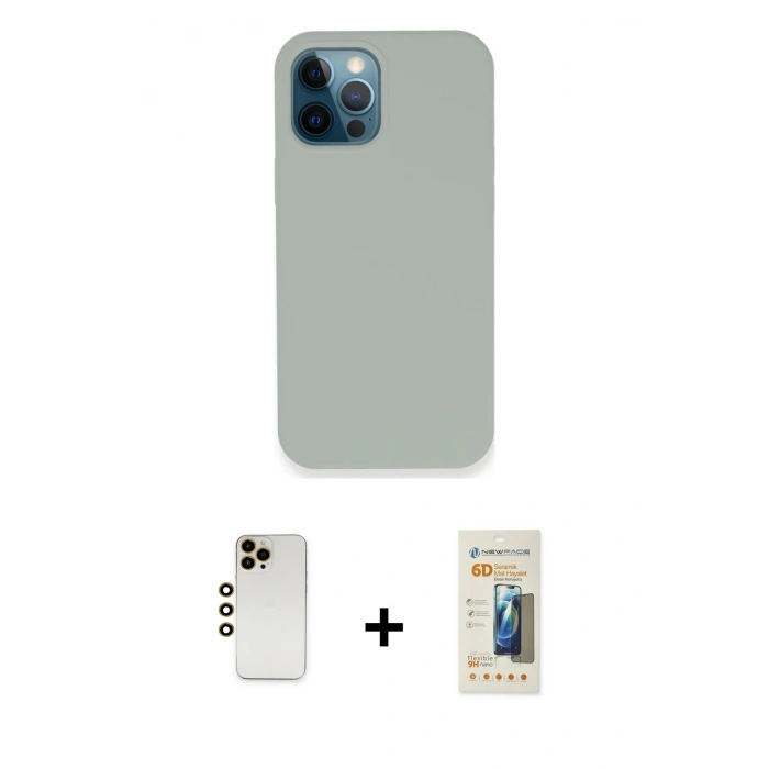 MARSİLYAN™- iPhone 12 Pro Kılıf Zirve Modern Özel Seri - Siyah 6D Mat Seramik Hayalet Nano Ekran Koruyucu + Shine Kamera Lens - GD