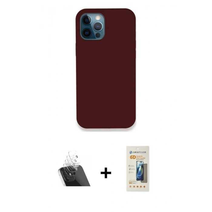 MARSİLYAN™- iPhone 12 Pro Kılıf Zirve Modern Özel Seri - Siyah 6D Mat Seramik Hayalet Nano Ekran Koruyucu + Şeffaf Kamera Lens Koruma Cam