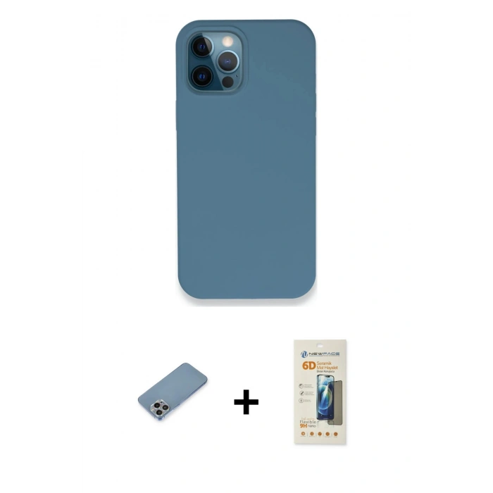 MARSİLYAN™- iPhone 12 Pro Kılıf Zirve Modern Özel Seri - Siyah 6D Mat Seramik Hayalet Nano Ekran Koruyucu + Shine Kamera Lens Koruma Cam - GI