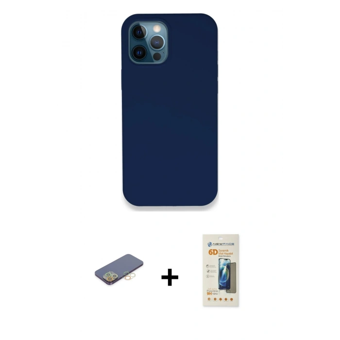MARSİLYAN™- iPhone 12 Pro Kılıf Zirve Modern Özel Seri - Siyah 6D Mat Seramik Hayalet Nano Ekran Koruyucu + Renkli Kamera Lens Koruma Cam - SI