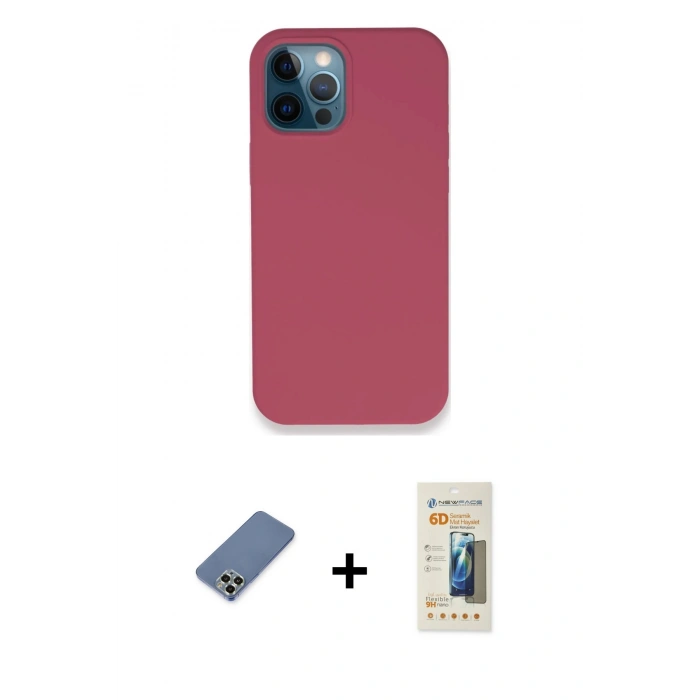 MARSİLYAN™- iPhone 12 Pro Kılıf Zirve Modern Özel Seri - Siyah 6D Mat Seramik Hayalet Nano Ekran Koruyucu + Metal Kamera Lens Koruma Cam - AKYL