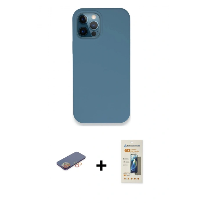 MARSİLYAN™- iPhone 12 Pro Kılıf Zirve Modern Özel Seri - Siyah 6D Mat Seramik Hayalet Nano Ekran Koruyucu + Renkli Kamera Lens Koruma Cam - TU