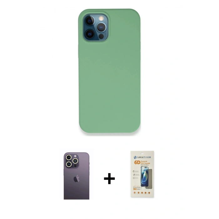 MARSİLYAN™- iPhone 12 Pro Kılıf Zirve Modern Özel Seri - Siyah 6D Mat Seramik Hayalet Nano Ekran Koruyucu + Neon Fosforlu Kamera Lens - BZ