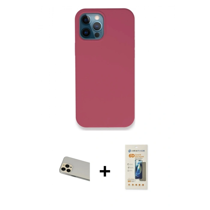 MARSİLYAN™- iPhone 12 Pro Kılıf Zirve Modern Özel Seri - Siyah 6D Mat Seramik Hayalet Nano Ekran Koruyucu + Rainbow Kamera Lens Koruma Cam - GD