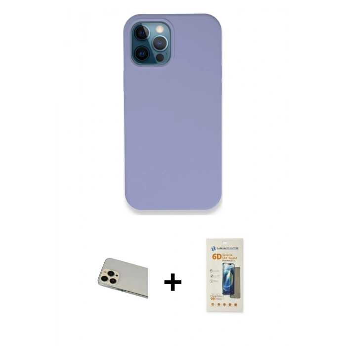 MARSİLYAN™- iPhone 12 Pro Kılıf Zirve Modern Özel Seri - Siyah 6D Mat Seramik Hayalet Nano Ekran Koruyucu + Rainbow Kamera Lens Koruma Cam - GD