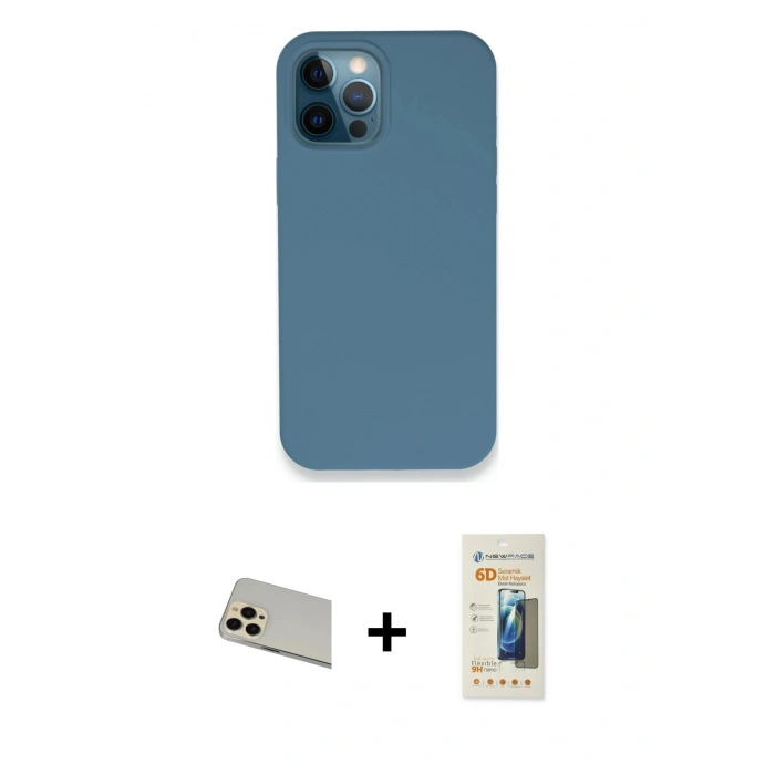 MARSİLYAN™- iPhone 12 Pro Kılıf Zirve Modern Özel Seri - Siyah 6D Mat Seramik Hayalet Nano Ekran Koruyucu + Rainbow Kamera Lens Koruma Cam - GD