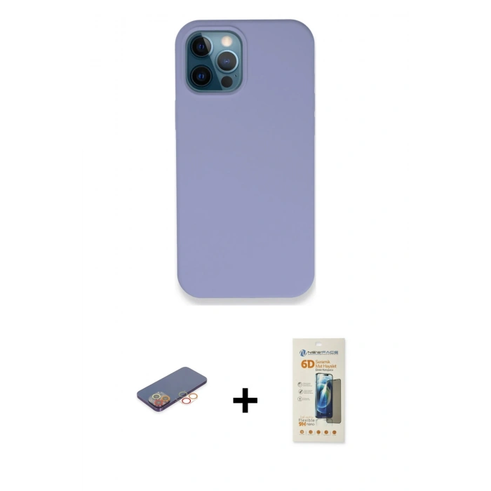 MARSİLYAN™- iPhone 12 Pro Kılıf Zirve Modern Özel Seri - Siyah 6D Mat Seramik Hayalet Nano Ekran Koruyucu + Renkli Kamera Lens Koruma Cam - TU