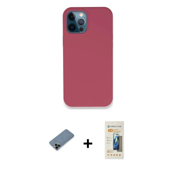 MARSİLYAN™- iPhone 12 Pro Kılıf Zirve Modern Özel Seri - Siyah 6D Mat Seramik Hayalet Nano Ekran Koruyucu + Shine Kamera Lens Koruma Cam - SH