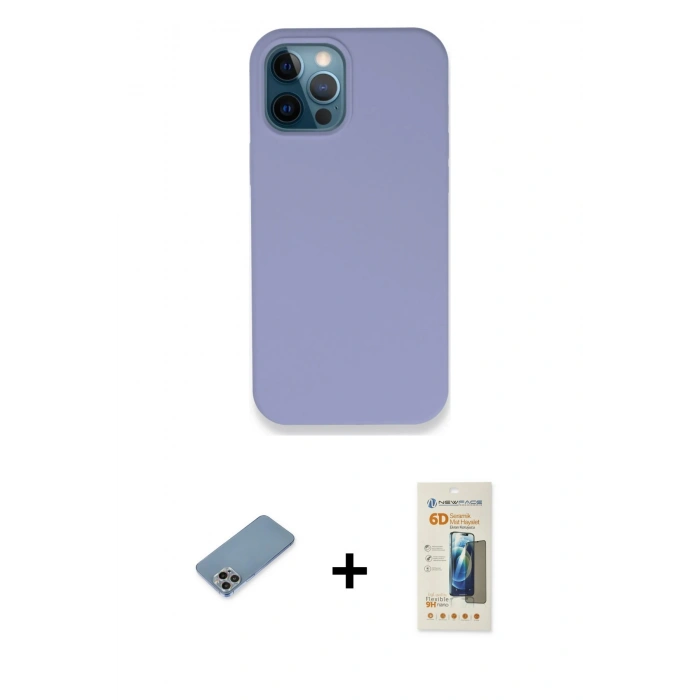 MARSİLYAN™- iPhone 12 Pro Kılıf Zirve Modern Özel Seri - Siyah 6D Mat Seramik Hayalet Nano Ekran Koruyucu + Shine Kamera Lens Koruma Cam - GI