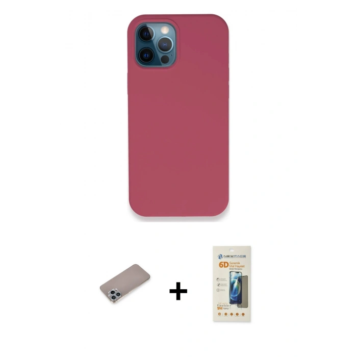 MARSİLYAN™- iPhone 12 Pro Kılıf Zirve Modern Özel Seri - Siyah 6D Mat Seramik Hayalet Nano Ekran Koruyucu + Sierra Blue Shine Kamera Lens Koruma Cam