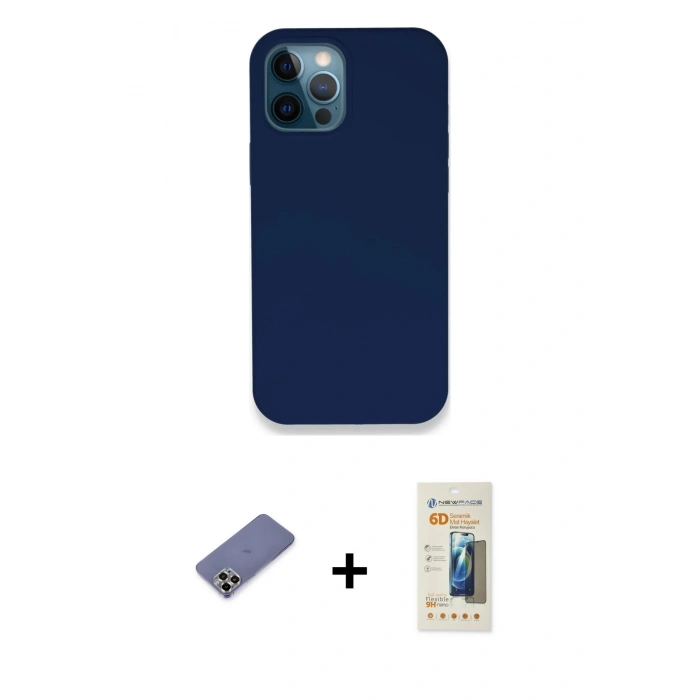 MARSİLYAN™- iPhone 12 Pro Kılıf Zirve Modern Özel Seri - Siyah 6D Mat Seramik Hayalet Nano Ekran Koruyucu + Metal Kamera Lens Koruma Cam - GD