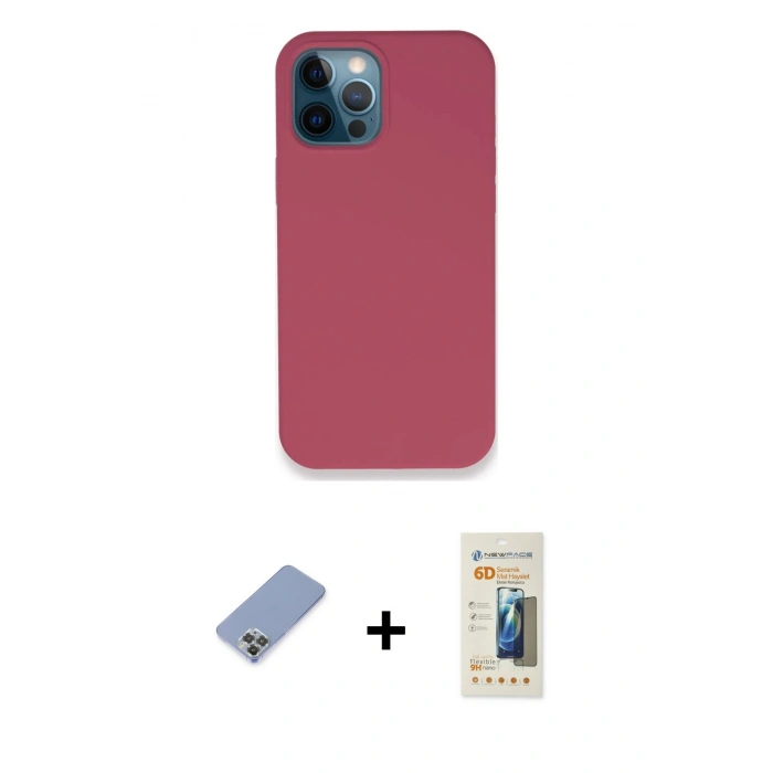 MARSİLYAN™- iPhone 12 Pro Kılıf Zirve Modern Özel Seri - Siyah 6D Mat Seramik Hayalet Nano Ekran Koruyucu + Metal Kamera Lens Koruma Cam - KUYL