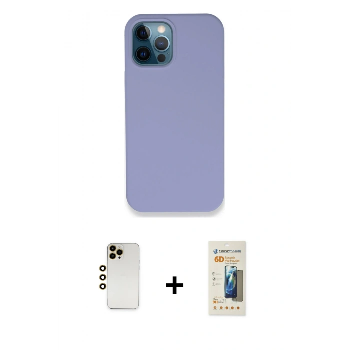 MARSİLYAN™- iPhone 12 Pro Kılıf Zirve Modern Özel Seri - Siyah 6D Mat Seramik Hayalet Nano Ekran Koruyucu + Shine Kamera Lens - GD