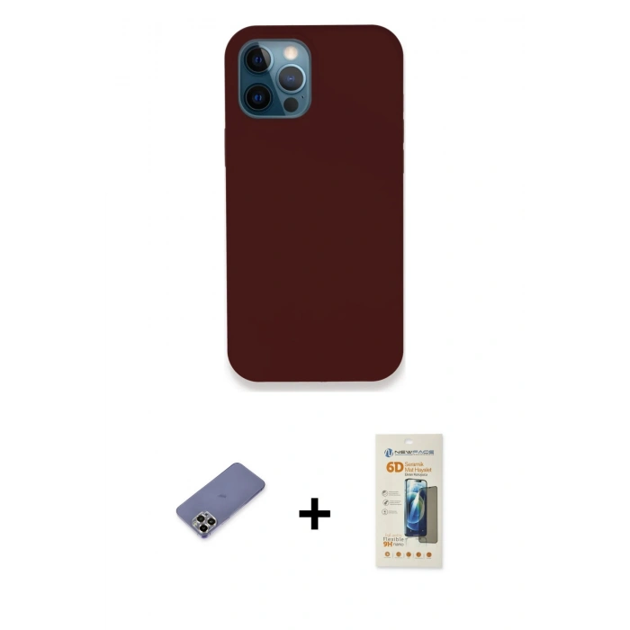 MARSİLYAN™- iPhone 12 Pro Kılıf Zirve Modern Özel Seri - Siyah 6D Mat Seramik Hayalet Nano Ekran Koruyucu + Metal Kamera Lens Koruma Cam - GD