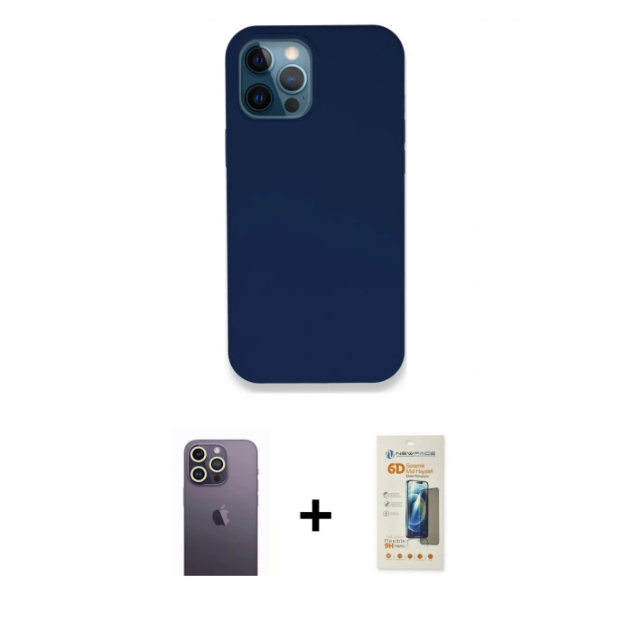 MARSİLYAN™- iPhone 12 Pro Kılıf Zirve Modern Özel Seri - Siyah 6D Mat Seramik Hayalet Nano Ekran Koruyucu + Neon Fosforlu Kamera Lens - BZ