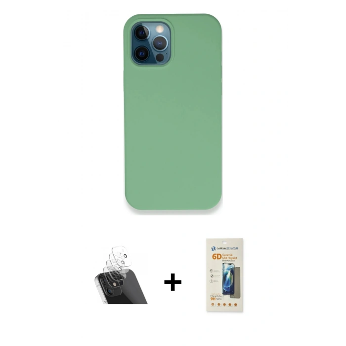 MARSİLYAN™- iPhone 12 Pro Kılıf Zirve Modern Özel Seri - Siyah 6D Mat Seramik Hayalet Nano Ekran Koruyucu + Şeffaf Kamera Lens Koruma Cam