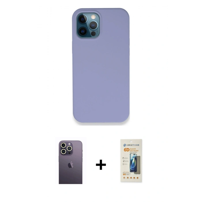 MARSİLYAN™- iPhone 12 Pro Kılıf Zirve Modern Özel Seri - Siyah 6D Mat Seramik Hayalet Nano Ekran Koruyucu + Neon Fosforlu Kamera Lens - BZ