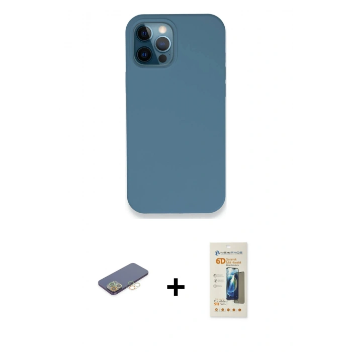 MARSİLYAN™- iPhone 12 Pro Kılıf Zirve Modern Özel Seri - Siyah 6D Mat Seramik Hayalet Nano Ekran Koruyucu + Renkli Kamera Lens Koruma Cam - SI