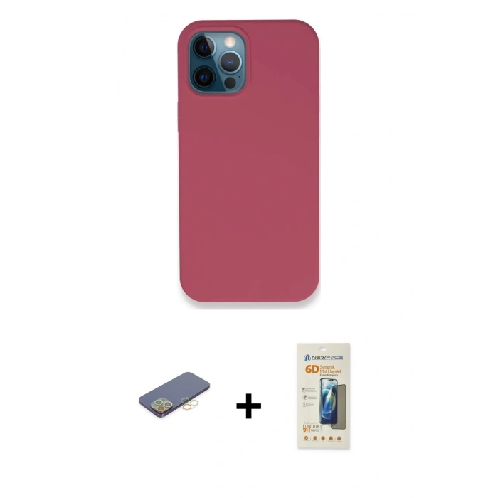 MARSİLYAN™- iPhone 12 Pro Kılıf Zirve Modern Özel Seri - Siyah 6D Mat Seramik Hayalet Nano Ekran Koruyucu + Renkli Kamera Lens Koruma Cam - SI